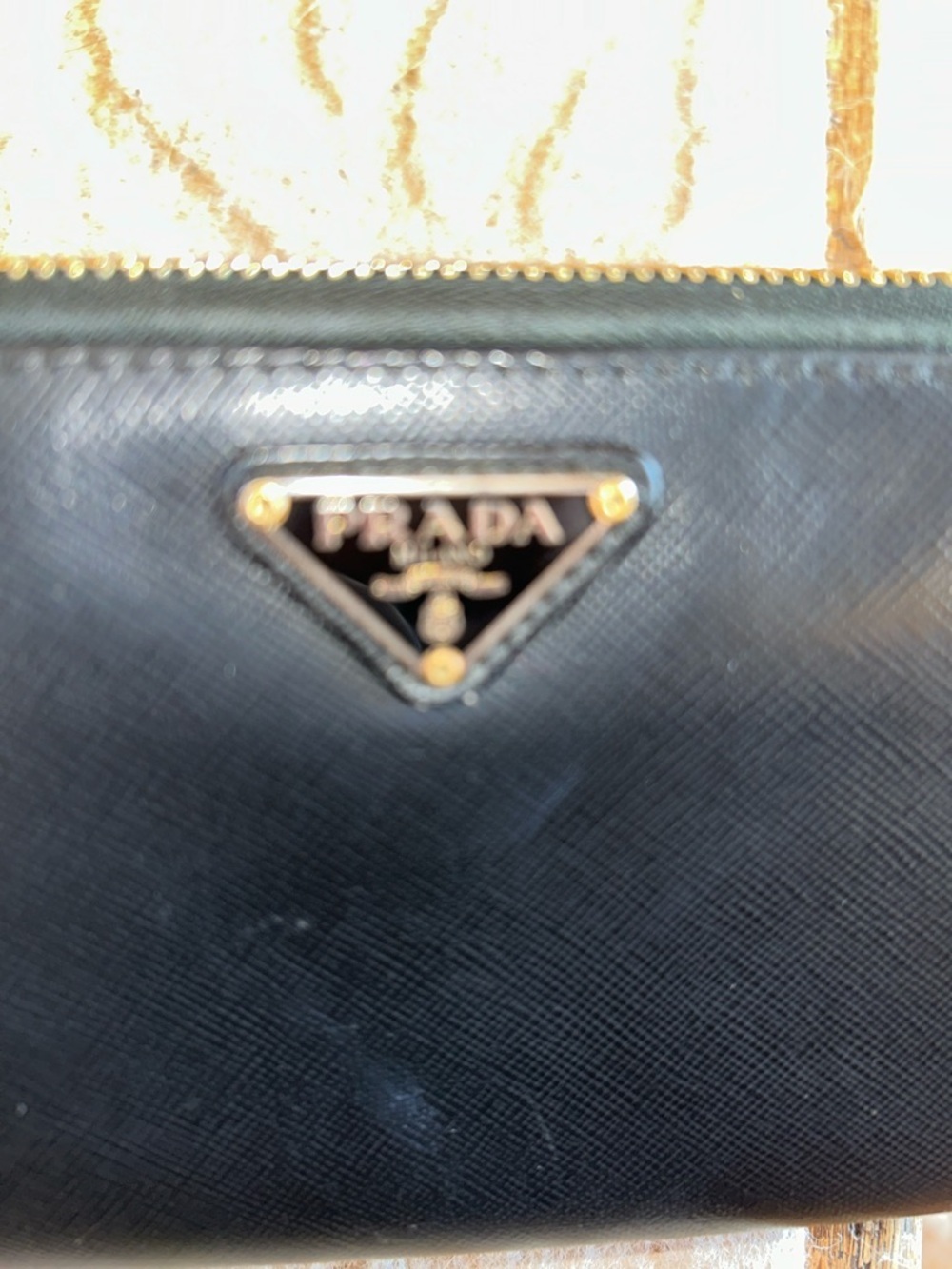 Prada Black Saffiano Zip Wallet with Gold Logo - Picture 5 of 9